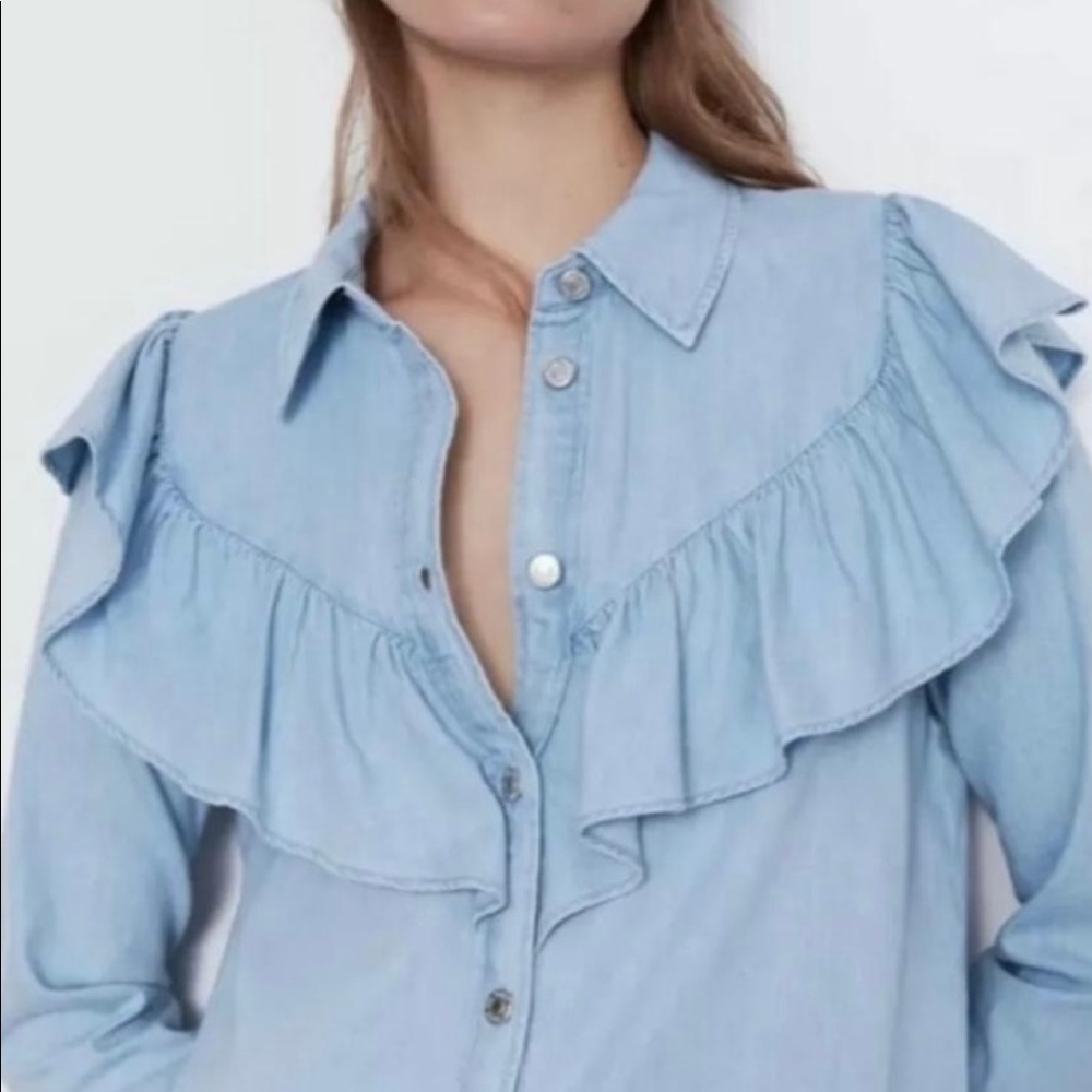 Zara ruffles denim mini dress or long shirt